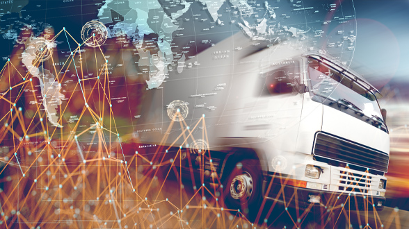 Image of a truck to introduce the international transport service.